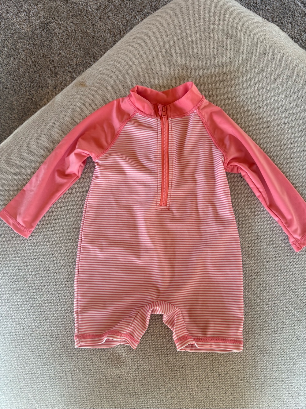 Kids Pink Long-Sleeve Stripe Rash Guard Swim Suit